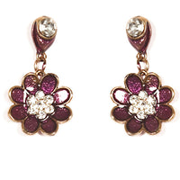 Urthn Stone Purple Meenakari Gold Finish Floral Earrings - 1301724