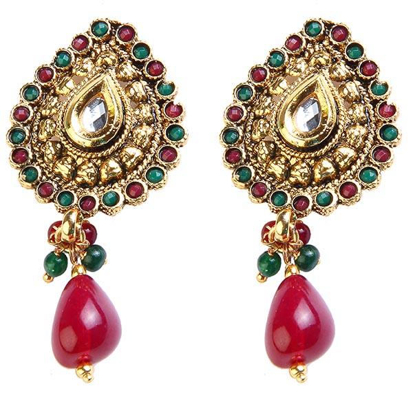 Tip Top Fashions Maroon And Green Stone Drop Dangler Earrings - 1301907