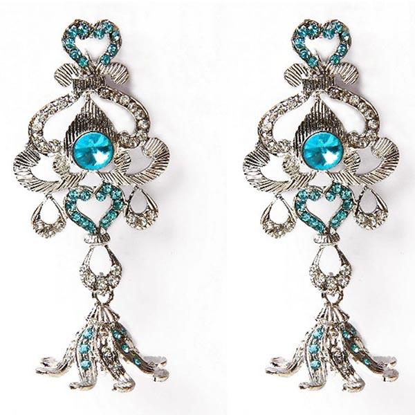 Kriaa Blue Austrian Stone Rhodium Plated  Dangler Earrings - 1302005