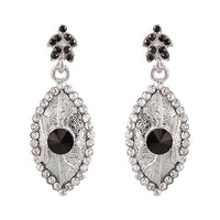 Kriaa Black Austrian Stone Rhodium Plated Dangler Earrings - 1302129