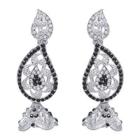 Kriaa Black Austrian Stone Silver Plated  Dangler Earrings - 1302332