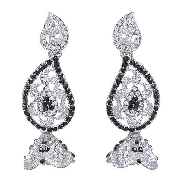 Kriaa Black Austrian Stone Silver Plated  Dangler Earrings - 1302332
