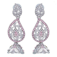 Kriaa Pink Austrian Stone Silver Plated Dangler Earrings - 1302334