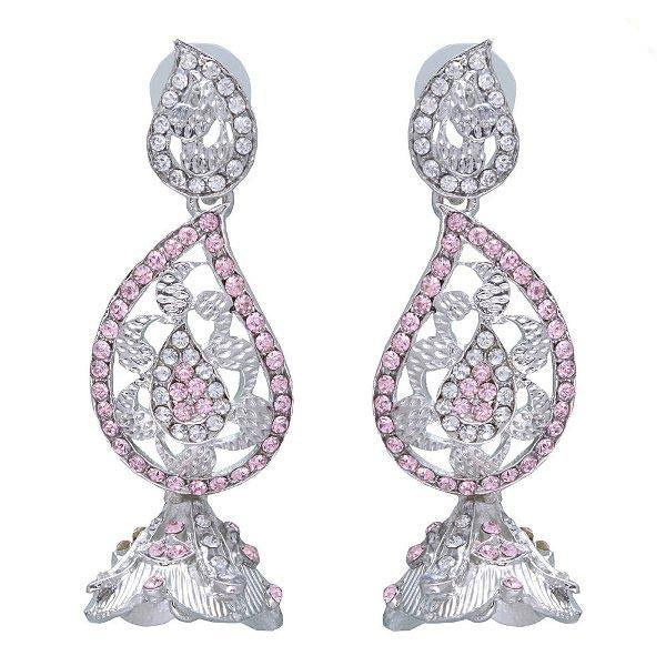 Kriaa Pink Austrian Stone Silver Plated Dangler Earrings - 1302334