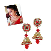 Kriaa Red Austrian Stone Gold Plated Jhumki Earrings