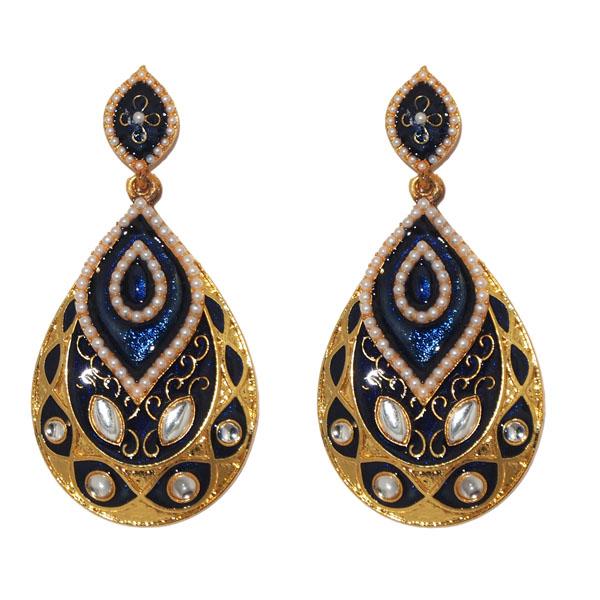 Kriaa Blue Meenakari Gold Plated Dangler Earrings - 1303125