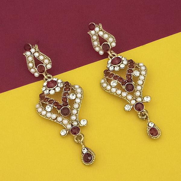 Kriaa Brown Stone Gold Plated Dangler Earrings