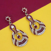 Kriaa Gold Plated Maroon Stone Dangler Earrings