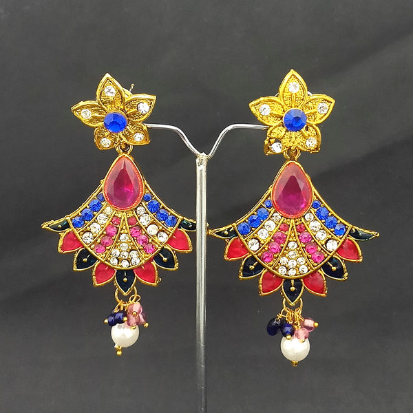 Kriaa Gold Plated Pink & Blue Austrian Stone And Meenakari Dangler earrings