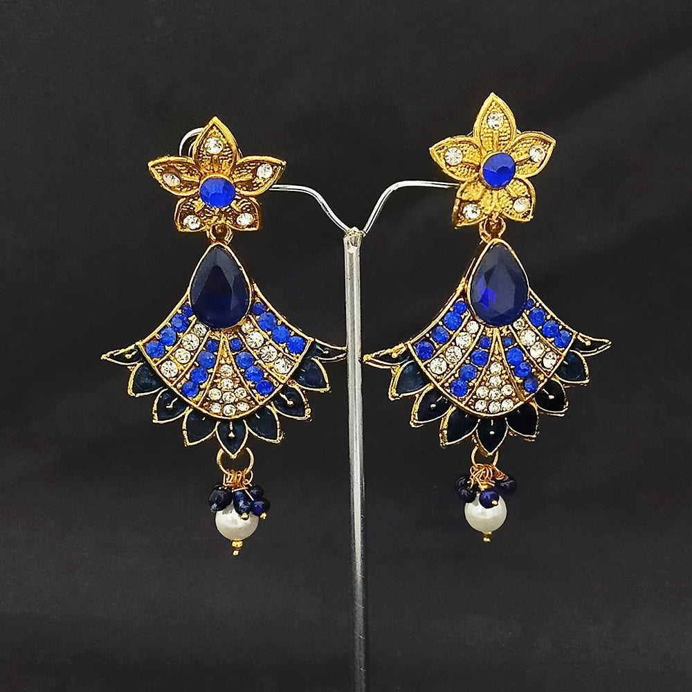 Kriaa Gold Plated Pink & Blue Austrian Stone And Meenakari Dangler earrings