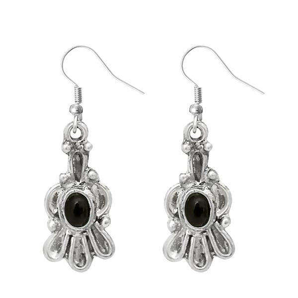 Urthn Silver Plated Black Pota Stone Dangler Earrings