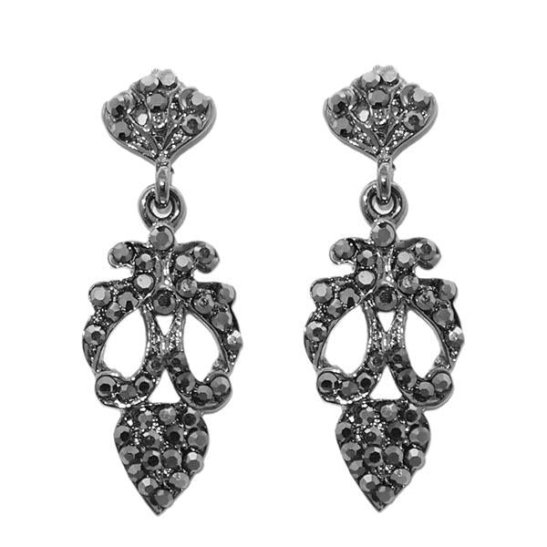 Kriaa Black Austrian Stone Rhodium Plated Dangler Earrings - 1303604