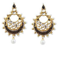 Kriaa Kundan Austrian Stone Gold Plated Chandbali Earrings - 1303784