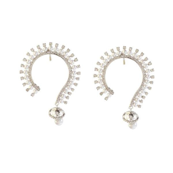 Tip Top Fashions White Austrian Stone Rhodium Plated Ear Cuff - 1303807