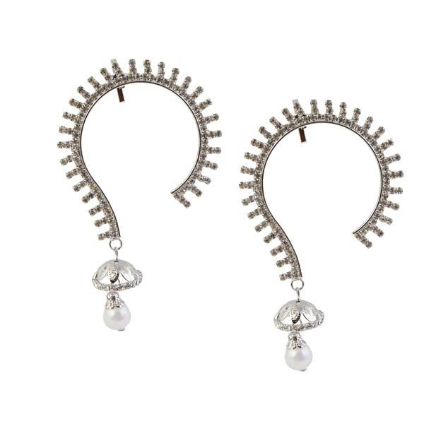 Tip Top Fashions White Austrian Stone Rhodium Plated Ear Cuff - 1303809