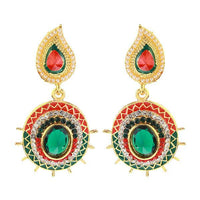 Kriaa Maroon And Green Meenakari Austrian Stone Dangler Earrings - 1304602