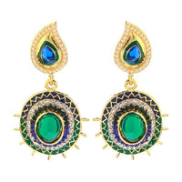 Kriaa Green Meenakari Austrian Stone Dangler Earrings - 1304608