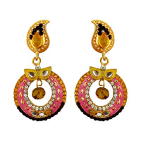 Kriaa Gold Plated White Austrian Stone And Meenakari Dangler Earrings