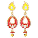 Kriaa Red And Yellow Meenakari Kundan Dangler Earrings - 1304635