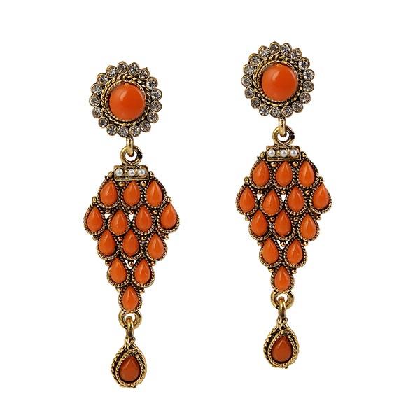 Kriaa Brown Stone Antique Gold Plated  Dangler Earrings - 1304904