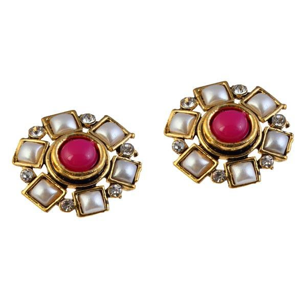 Kriaa Pink Gold Plated Pearl Stud Earrings - 1304916
