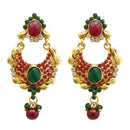 Kriaa Maroon And Green Stone Gold Plated Dangler Earrings - 1304953C