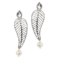 Kriaa Silver Plated  Leaf Design Kundan Dangler Earrings - 1305029