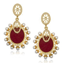 Kriaa Maroon Resin Pearl Gold Plated Dangler Earrings - 1305039
