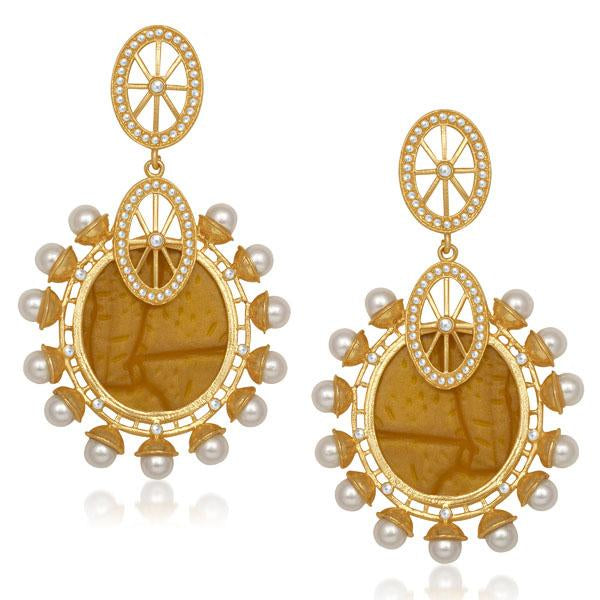 Kriaa Gold Plated Pearl Resin Dangler Earrings - 1305041