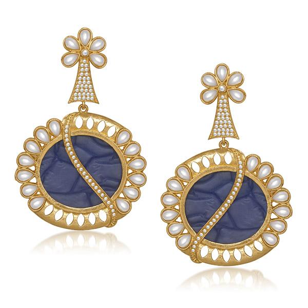 Kriaa Blue Resin Stone Gold Plated Dangler Earrings - 1305042