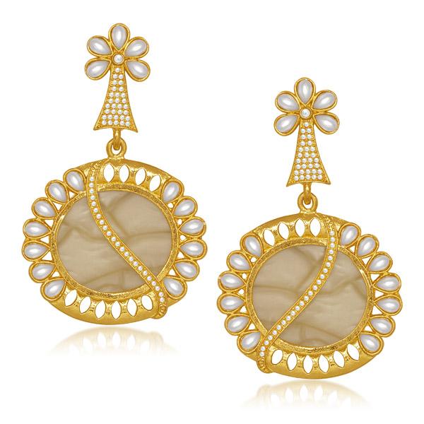 Kriaa Resin Pearl Stone Gold Plated Dangler Earrings