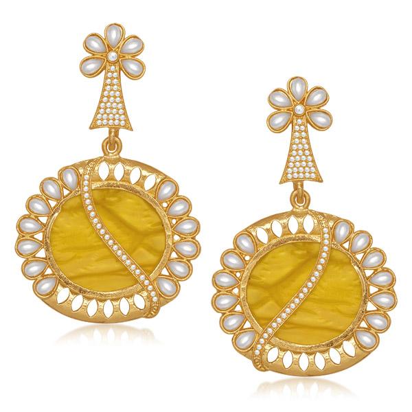 Kriaa Gold Plated Pearl Resin Dangler Earrings