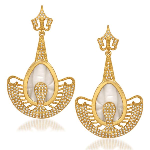Kriaa Pearl Resin Gold Plated Dangler Earrings