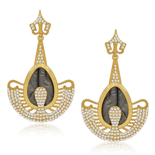 Kriaa Pearl Grey Resin Gold Plated Dangler Earrings - 1305047