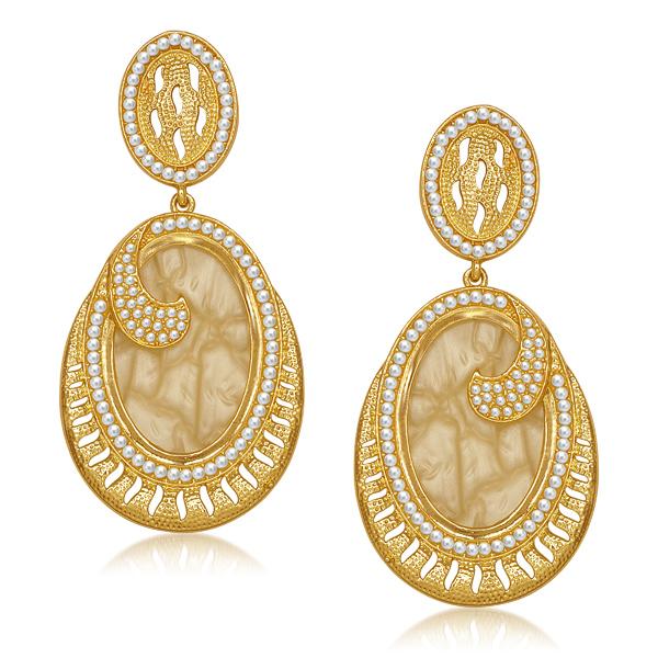 Kriaa Pearl Yellow Resin Gold Plated Dangler Earrings - 1305048