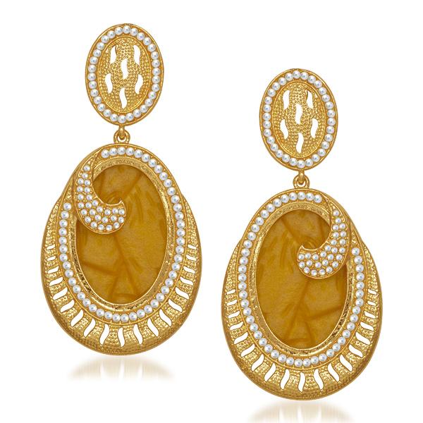 Kriaa Pearl Brown Resin Gold Plated Dangler Earrings - 1305050