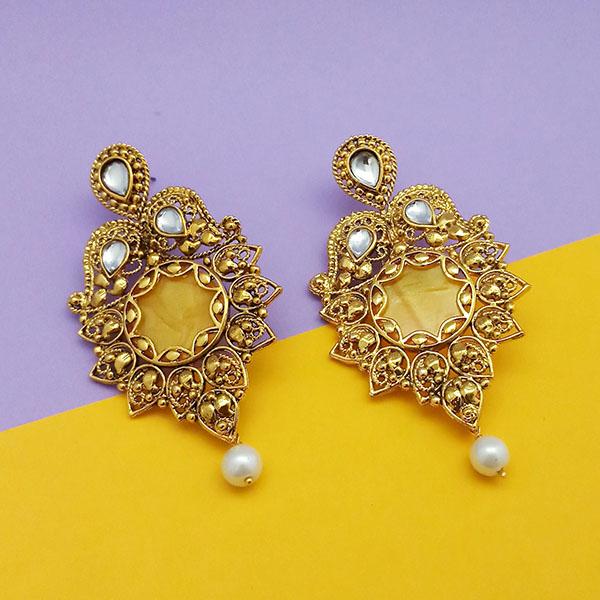 Kriaa Kundan Resin Pearl Gold Plated Dangle Earrings