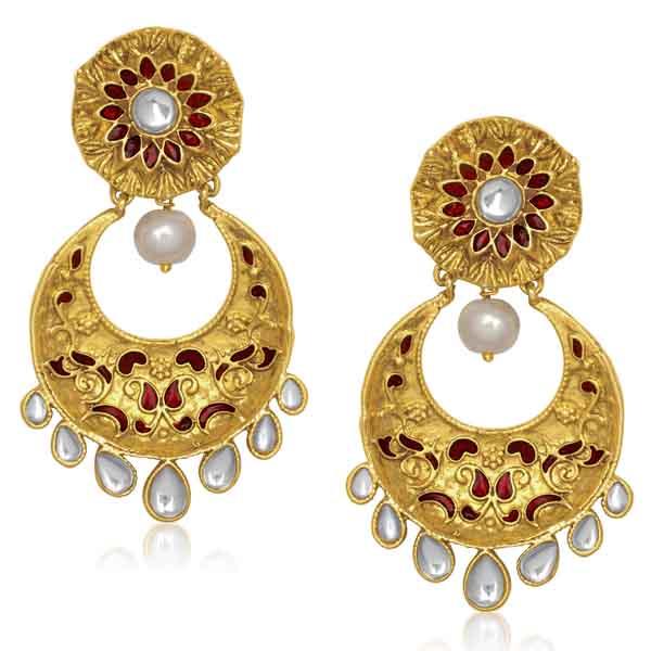 Kriaa Kundan Gold Plated Pearl Chandbali Earrings