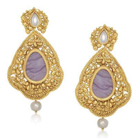 Kriaa Purple Resin Stone Gold Plated Dangler Earrings