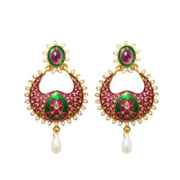 Kriaa Gold Plated Meenakari Stone Drop Dangler Earrings - 1305440