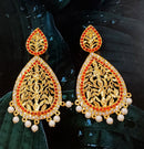 Kriaa Red Austrian Stone Gold Plated Dangler Earrings