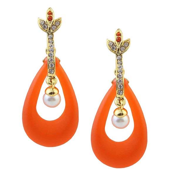 Kriaa Gold Plated  Austrian Stone Orange Dangler Earrings - 1305721