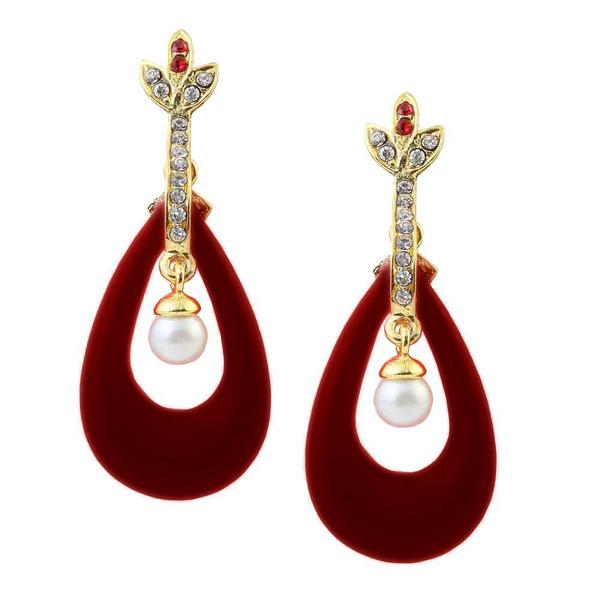 Kriaa Maroon Stone Gold Plated Dangler Earrings - 1305724