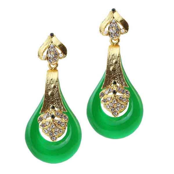 Kriaa Gold Plated Green Stone Dangler Earrings - 1305732