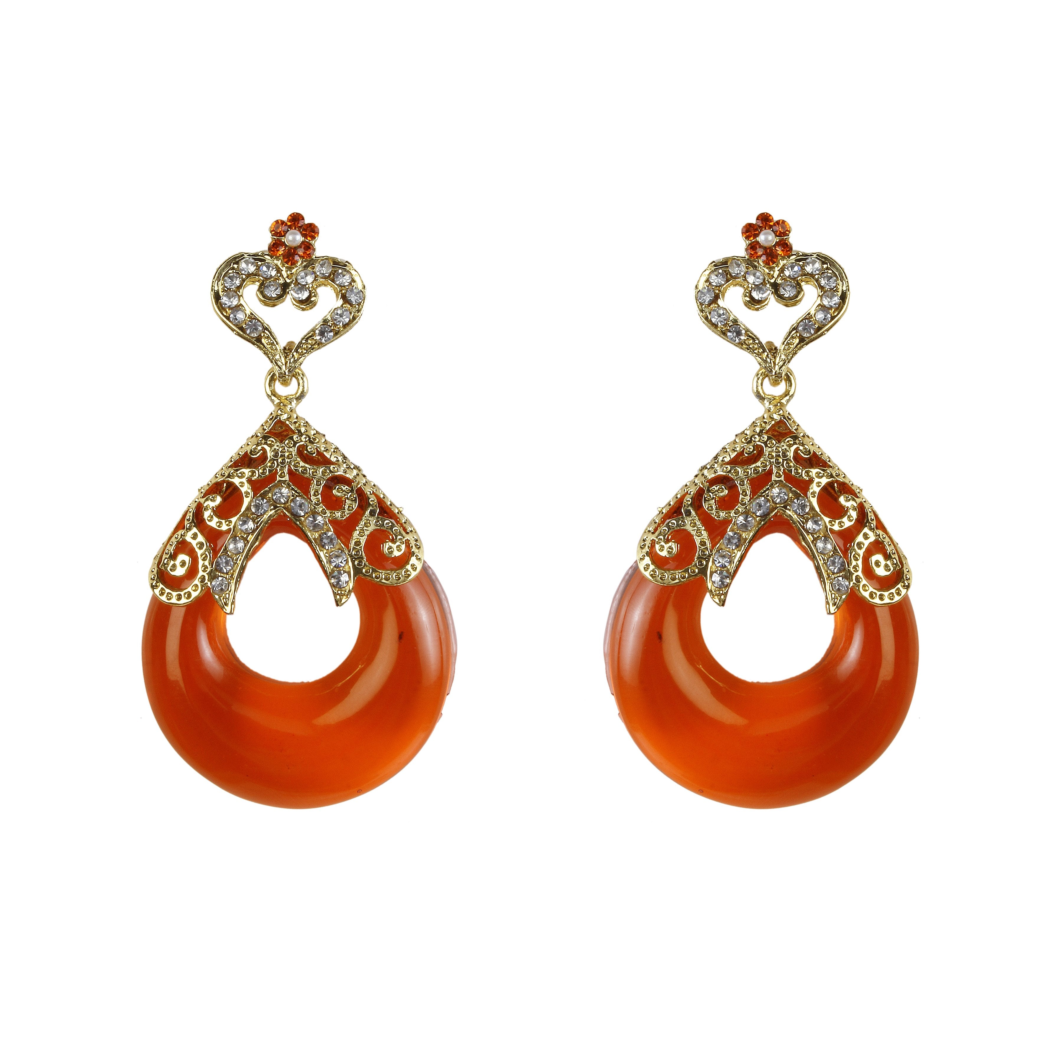 Kriaa Orange Stone Gold Plated Dangler Earrings - 1305744