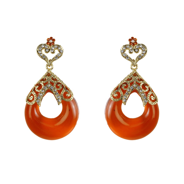 Kriaa Orange Stone Gold Plated Dangler Earrings - 1305744
