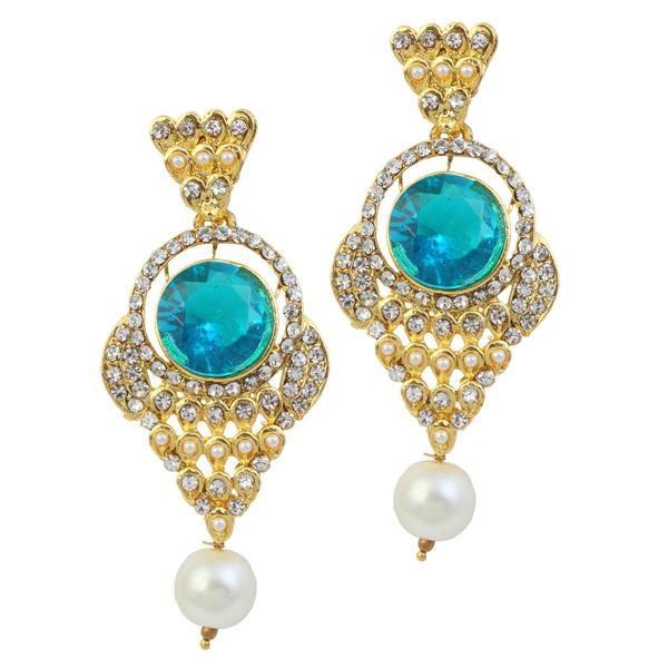 Kriaa Blue Stone Gold Plated Dangler Earrings - 1305902