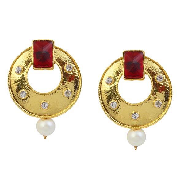 Kriaa Maroon Austrian Stone Gold Plated  Dangler Earrings - 1305922