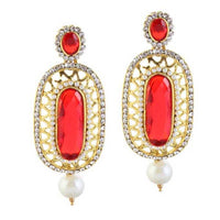 Kriaa Red Austrian Stone Pearl Drop Dangler Earrings - 1306014