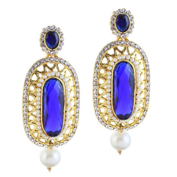 Kriaa Blue Stone Pearl Drop Gold Plated Dangle Earrings